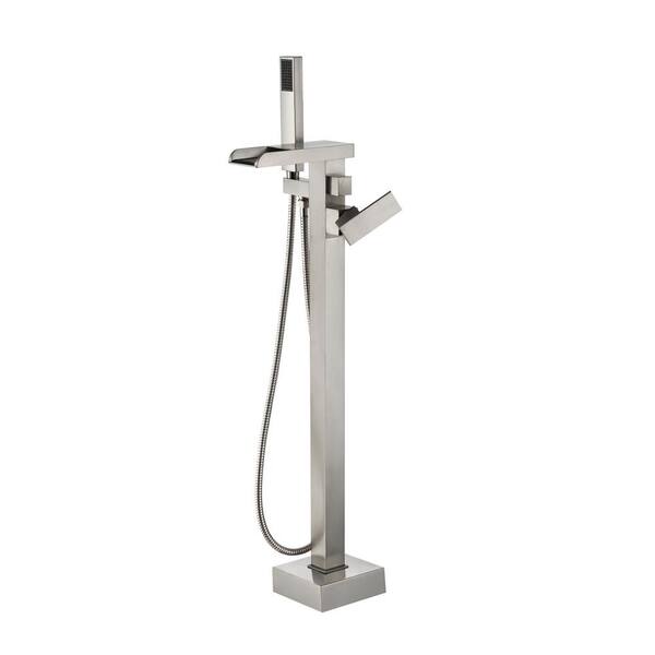 OVE Decors Infinity Single Handle Floor Mount Roman Tub Faucet with Hand Shower in Brushed Nickel