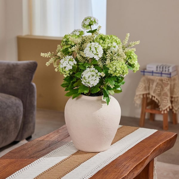 DR.Planzen 24in. Mini Faux Silk Artificial Small Green Hydrangea