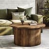 BYBLIGHT Allan 31.5 in. Brown Round Wood Coffee Table with Fluted Drum Base, Modern Wooden Accent Cocktail Table for Living Room BB-XK00816-HN