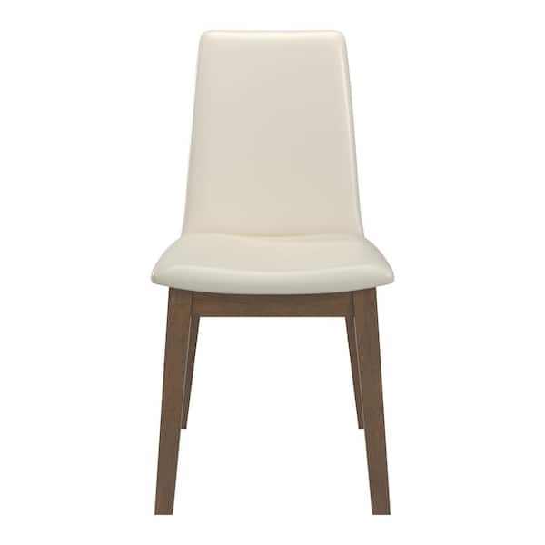 HomeSullivan Walnut Wood Finish White Vegan Leather Dining Chair