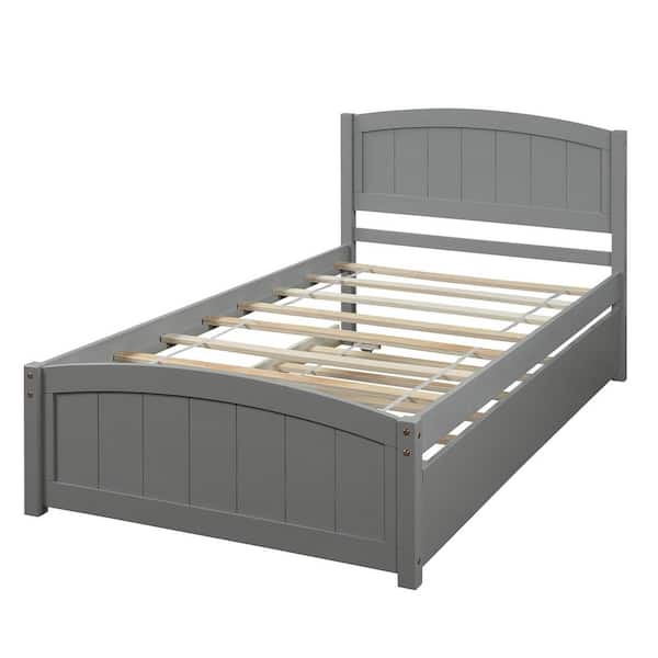 VERYKE Gray Wood Frame Twin Size Platform Bed with Trundle