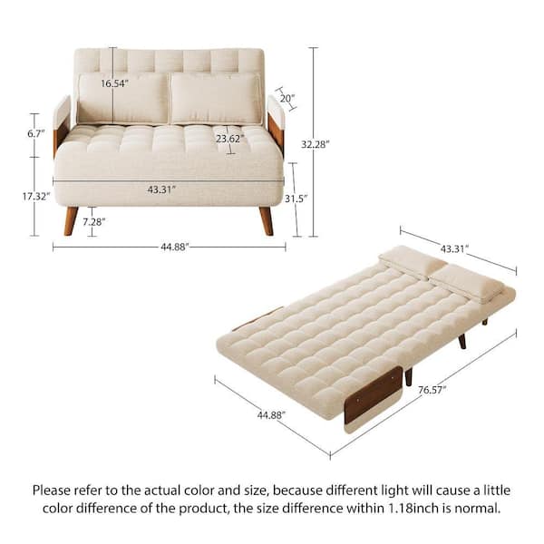 JASIWAY 44.88 in. Walnut Folding Twin Sleeper Size Linen Sofa Bed