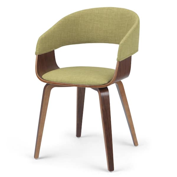 Simpli Home Lowell Mid Century Modern Bentwood Dining Chair in Acid Green Linen Look Fabric