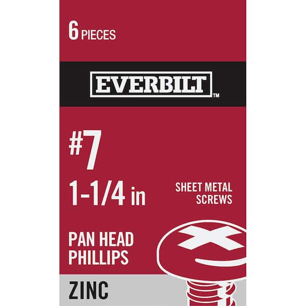 Everbilt #7 x 1-1/4 in. Zinc Plated Phillips Pan Head Sheet Metal Screw (6-Pack)