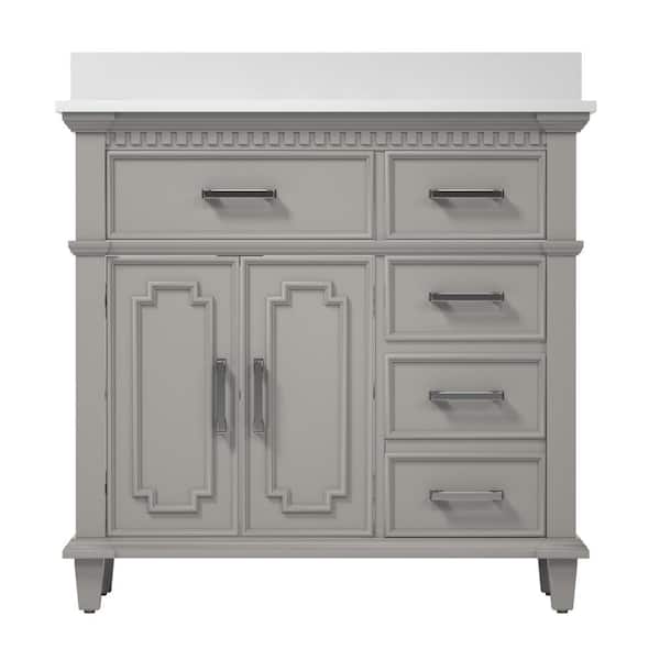 Unbranded Earle 36 in. W x 22. in D. x 38 in. H Bath Vanity in Gray with Carrara White Engineered Quartz Top