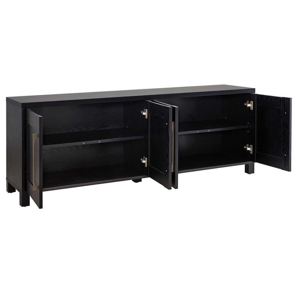 Transitional Black Grain 68'' TV Stand with Brass Hardware