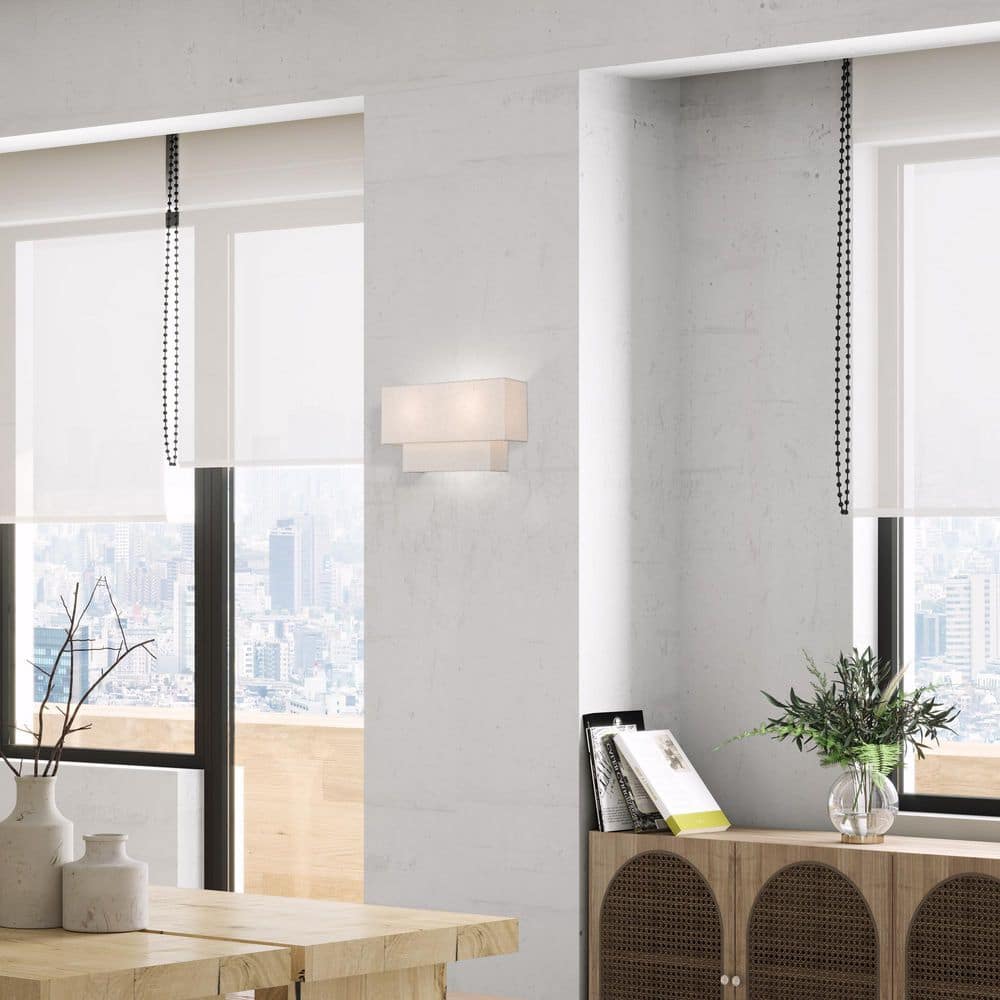 Claremont English Bronze Dual-Light Wall Sconce with Off-White Shades