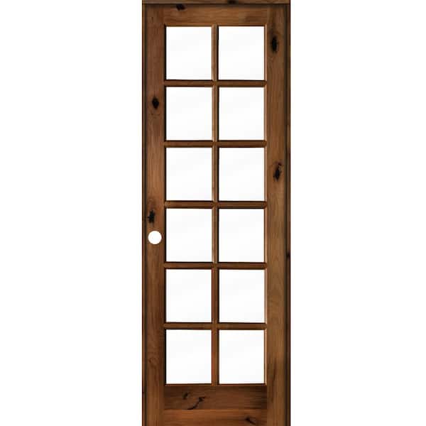 Krosswood Doors 30 in. x 96 in. Rustic Knotty Alder 12-Lite Right-Hand Clear Glass Provincial Stain Wood Single Prehung Interior Door