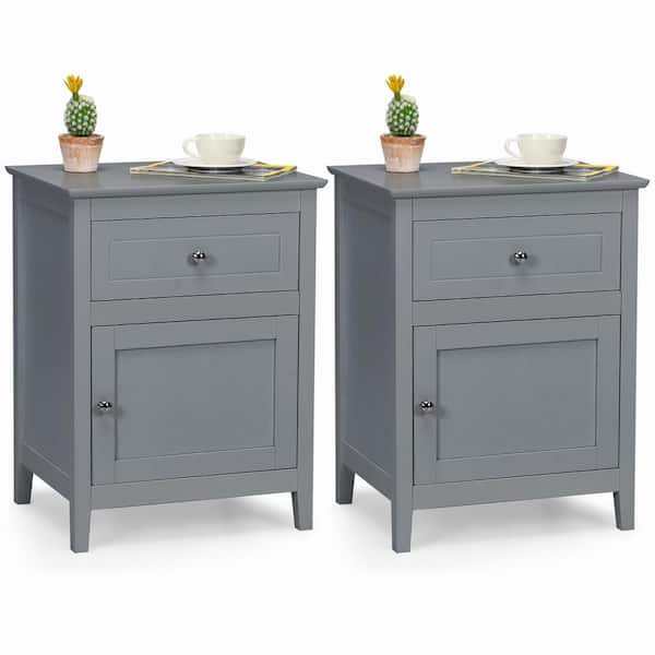 Costway 2-Piece Grey Nightstand Drawer Accent Side End Table Storage Cabinet 19 in. x 15 in. x 25 in.