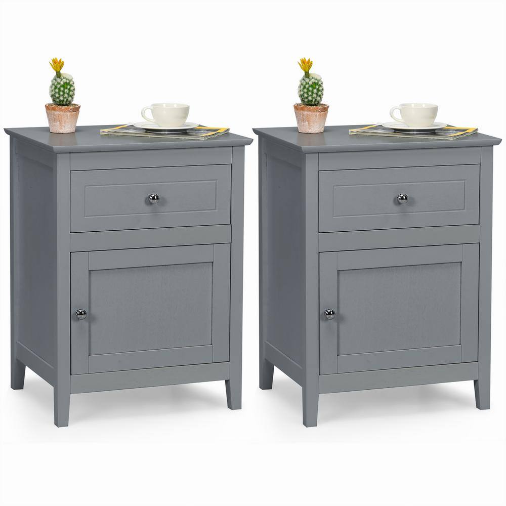 Costway 2 Piece Grey Nightstand Drawer Accent Side End Table Storage Cabinet 19 in. x 15 in. x 25 in. 2 QD 66W9GR The Home Depot