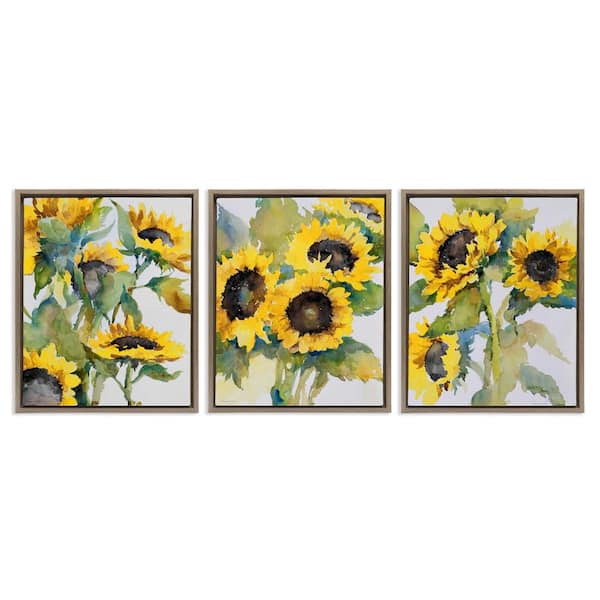 Stupell Industries Blooming Country Sunflower by Theresa Troise Heidel 3 Piece Brown Floater Frame Nature Graphic Art Print 31 in. x 25 in.