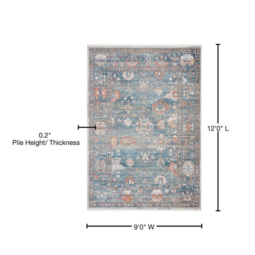 Elegant Blue & Ivory Synthetic 9' x 12' Easy-Care Area Rug
