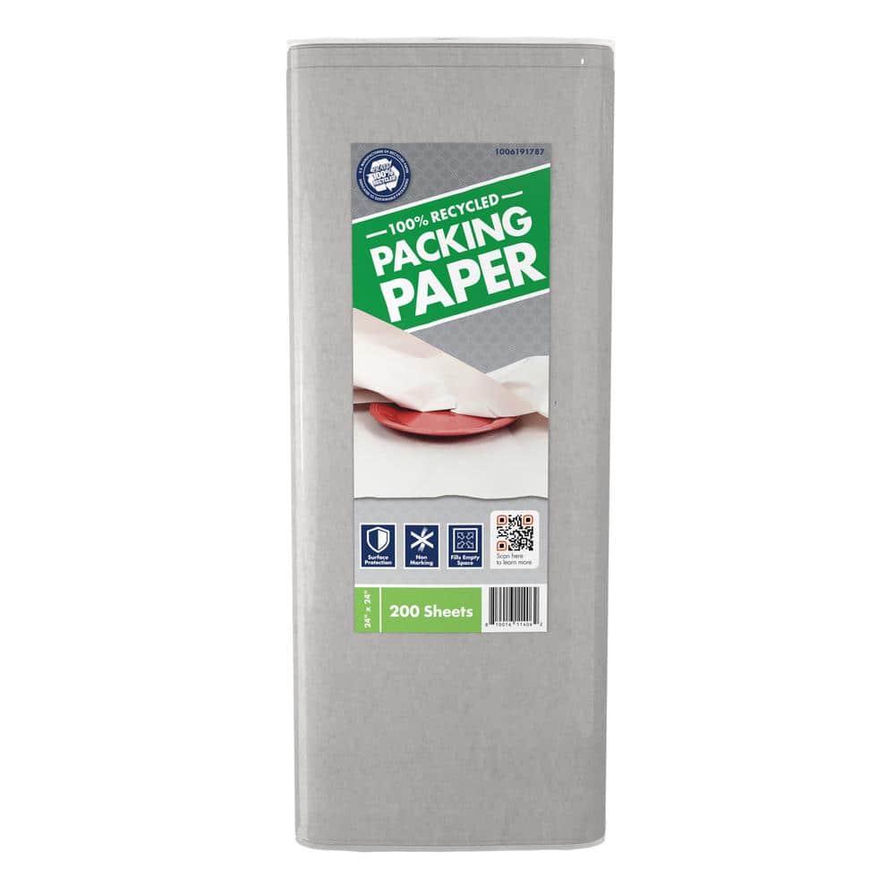 Pratt Retail Specialties 24 in. x 24 in. 100% Recycled Packing Paper  (200-Sheets) 100%24X24CT200 - The Home Depot