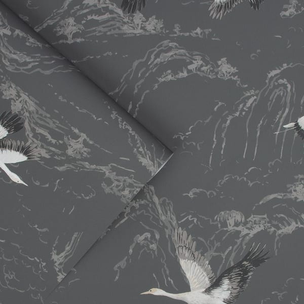 Laura Ashley Timeless Elegance 8-in Dark Steel Non-Woven Birds 56-sq ft Unpasted Paste The Wall Wallpaper Sample in Gray | 11339394