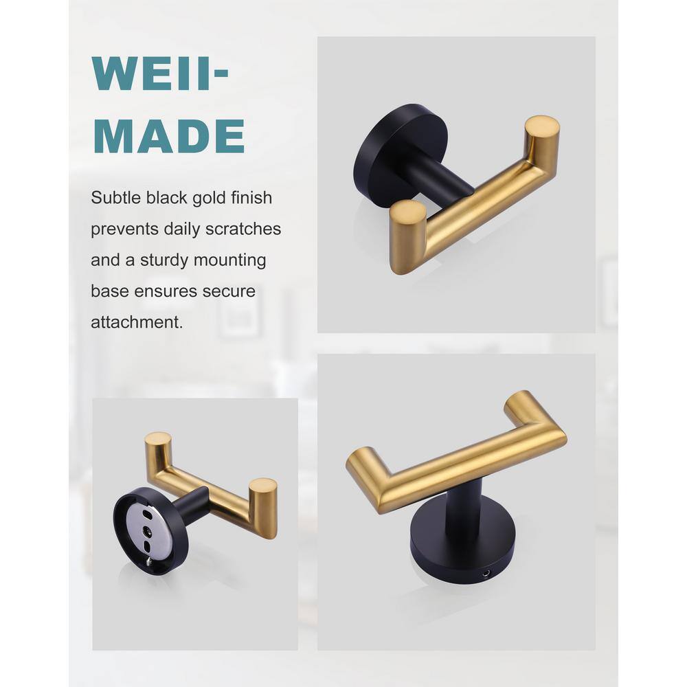 Black and Brushed Gold Stainless Steel Double Towel Hook