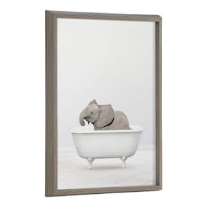 Blake 24 in. x 18 in. Baby Elephant Solo Bathtub by Amy Peterson Framed Printed Glass Wall Art