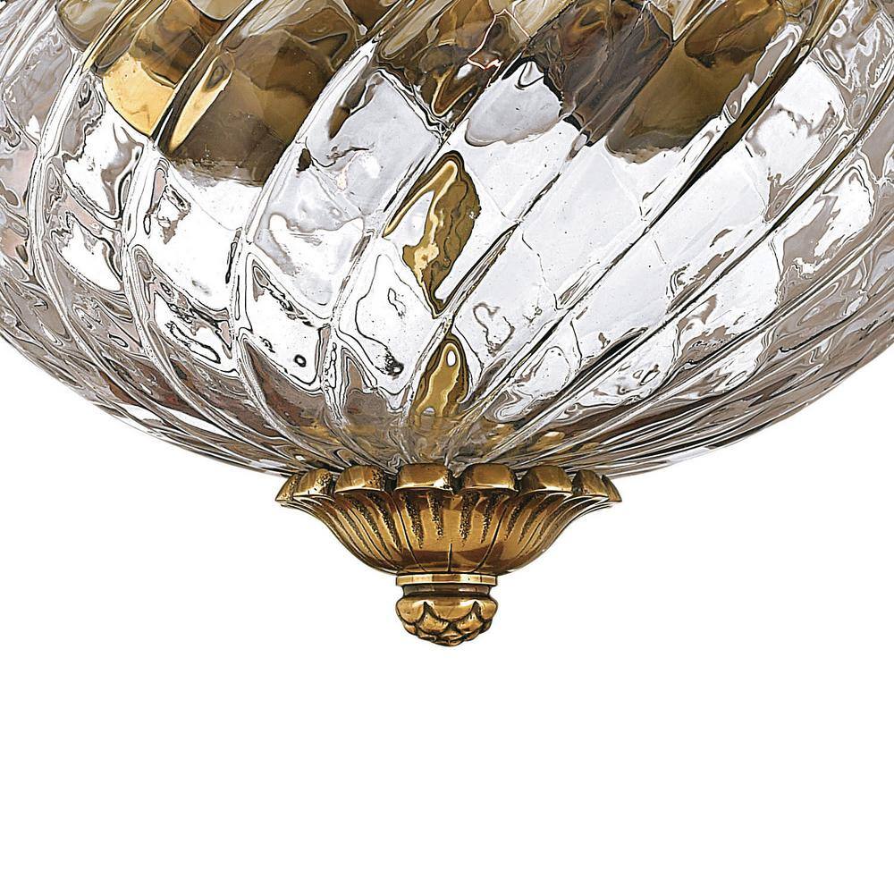 Burnished Brass 2-Light Flush Mount with Clear Glass Shade