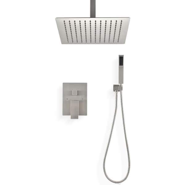 Lukvuzo 16 in. 2-spray Dual 2.5 GPM Flexible Shower System Set with Square Head Shower and Handheld Shower in Brushed Nickel