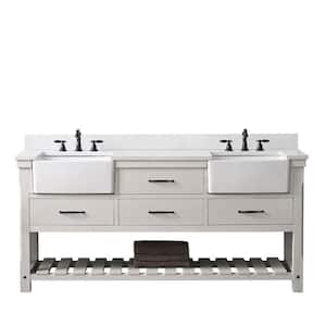 Wesley 72 in. W x 22 in. D x 34 in. H Bath Vanity in White Wash with Ariston White Engineered Stone Top with Sinks