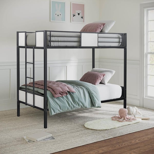 Furniture of America Blair Black and White Metal Twin Over Twin Bunk Bed