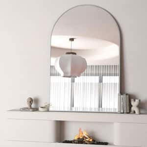 24 in. W x 32 in. H Arched Aluminum Framed Wall Mounting Vanity Mirror in Silver