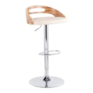 Cassis 29.5 in. Zebra Wood and Cream Faux Leather Adjustable Bar Stool