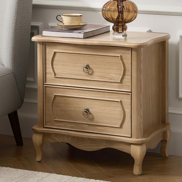Eve Oak Traditional 2-Drawer 24 in. W Nightstand with Charging Station