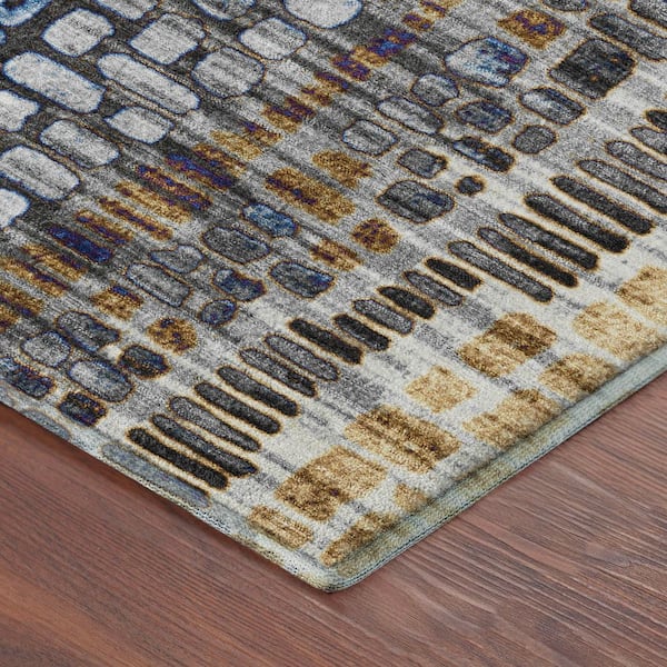 Mayfield Premium Machine Washable Abstract AMF2268 Pewter 10 ft. x 14 ft. Area Rug