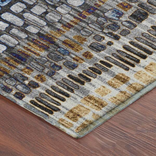 Mayfield Premium Machine Washable Abstract AMF2268 Pewter 3 ft. x 4 ft. Area Rug