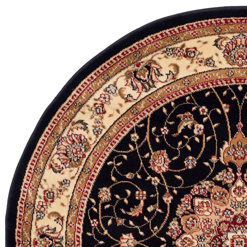Elegant Floral Symphony Black/Ivory Synthetic Round Rug, 4' Diameter