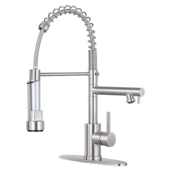 Brushed Nickel 18.1 in. H Pull Out Sprayer Kitchen Faucet with 360° Spout Swivel Commercial Kitchen Faucets