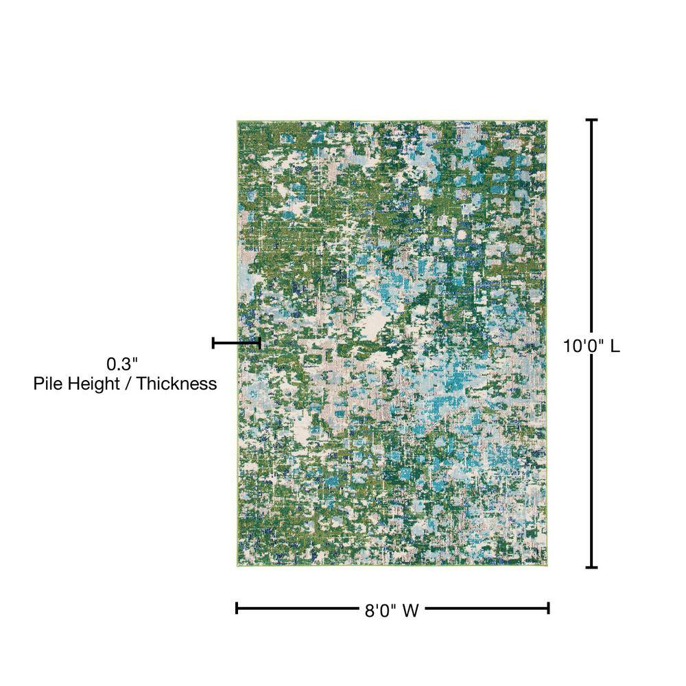 Green and Turquoise Abstract 8' x 10' Synthetic Area Rug