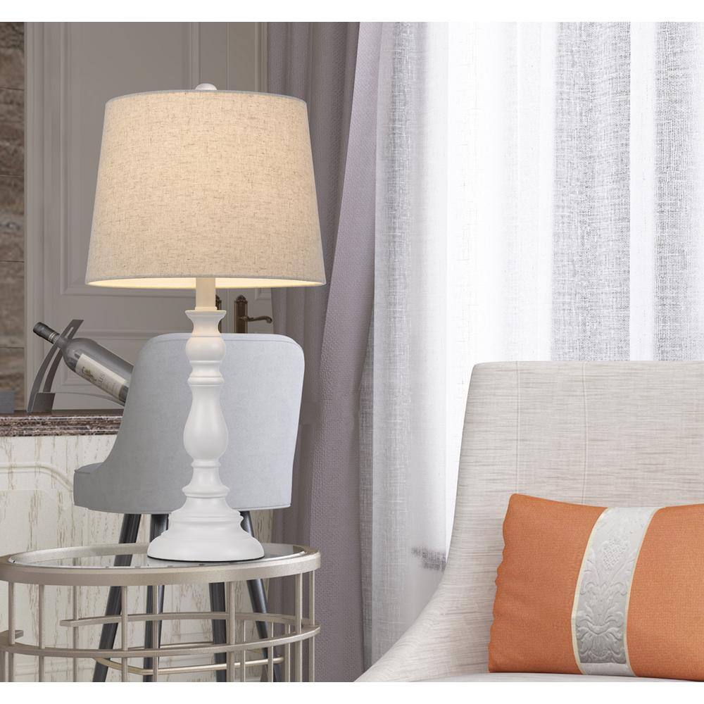 White Resin Candlestick Table Lamp Set with Empire Shades