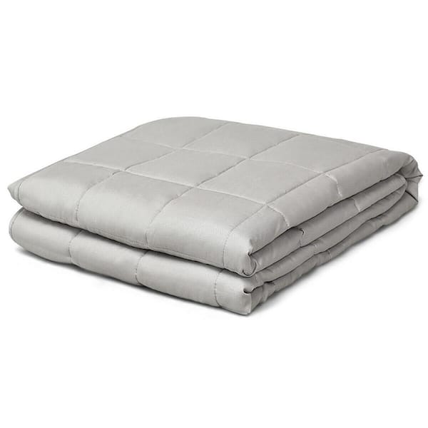 Costway Light Gray 100% Cotton 60 in. x 80 in. Quilted 25 lbs.Weighted Blanket with Glass Beads