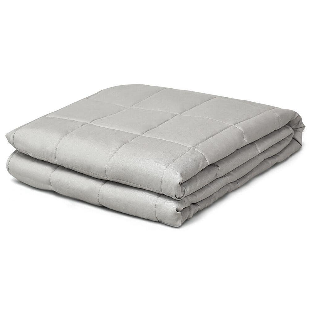 Costway Light Gray 100% Cotton 60 in. x 80 in. Quilted 17 lbs.Weighted Blanket with Glass Beads