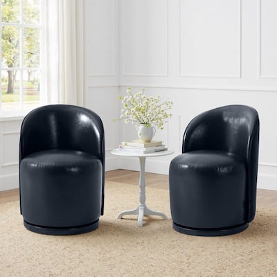 Navy PU Leather Swivel Dining Side Chair (Set of 2)
