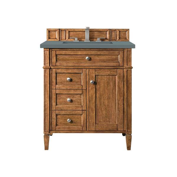 James Martin Vanities Brittany 30.0 in. W x 23.5 in. D x 34 in. H Bathroom Vanity in Saddle Brown with Cala Blue Quartz Top