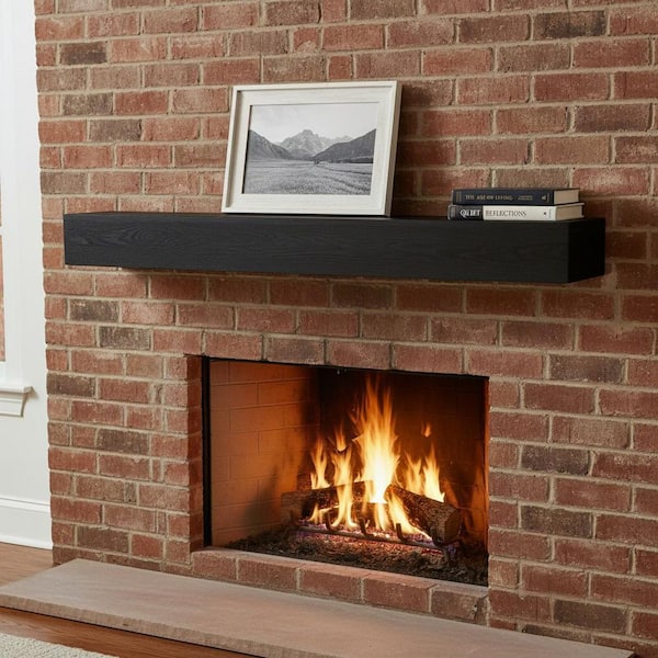 60 in. W x 9 in. D Black Solid Wood Decorative Wall Shelf Fireplace Mantel, Rustic Floating Wall Mounted Shelf for Decor