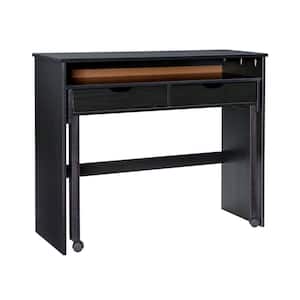 McLeod 42.13 in. W Rectangular Black Wood 2-Drawer Extendable Console Writing Desk with Casters