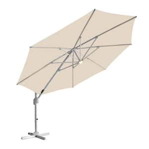 12 ft. Aluminum Patio Offset Umbrella Cantilever Umbrella, Center light And Strip Lights in Beige