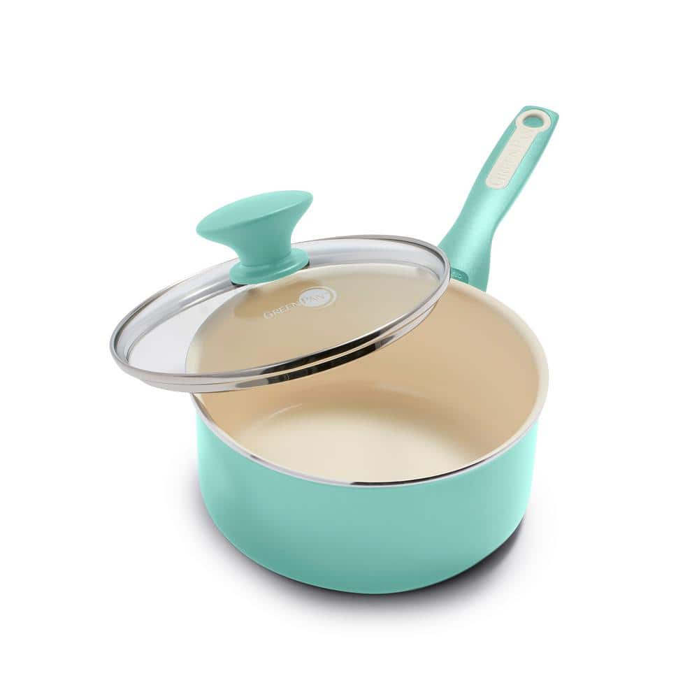 Turquoise Ceramic Nonstick 2-Quart Saucepan with Glass Lid