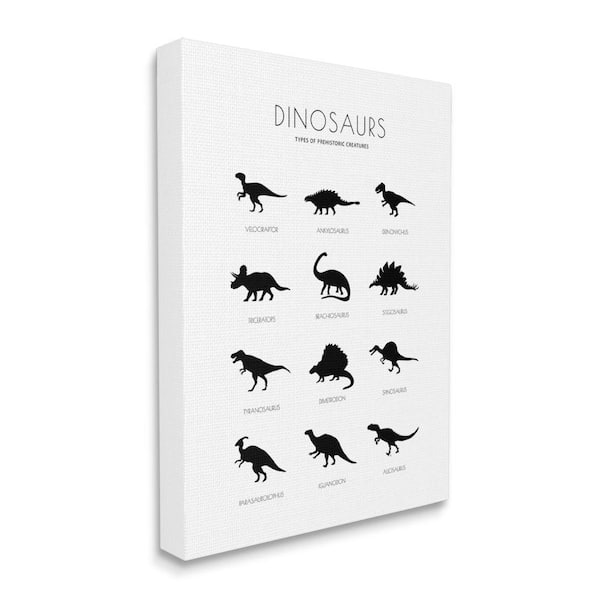 Stupell Industries "Types of Prehistoric Creatures Silhouettes" by Martina Pavlova Unframed Animal Canvas Wall Art Print 30 in. x 40 in.