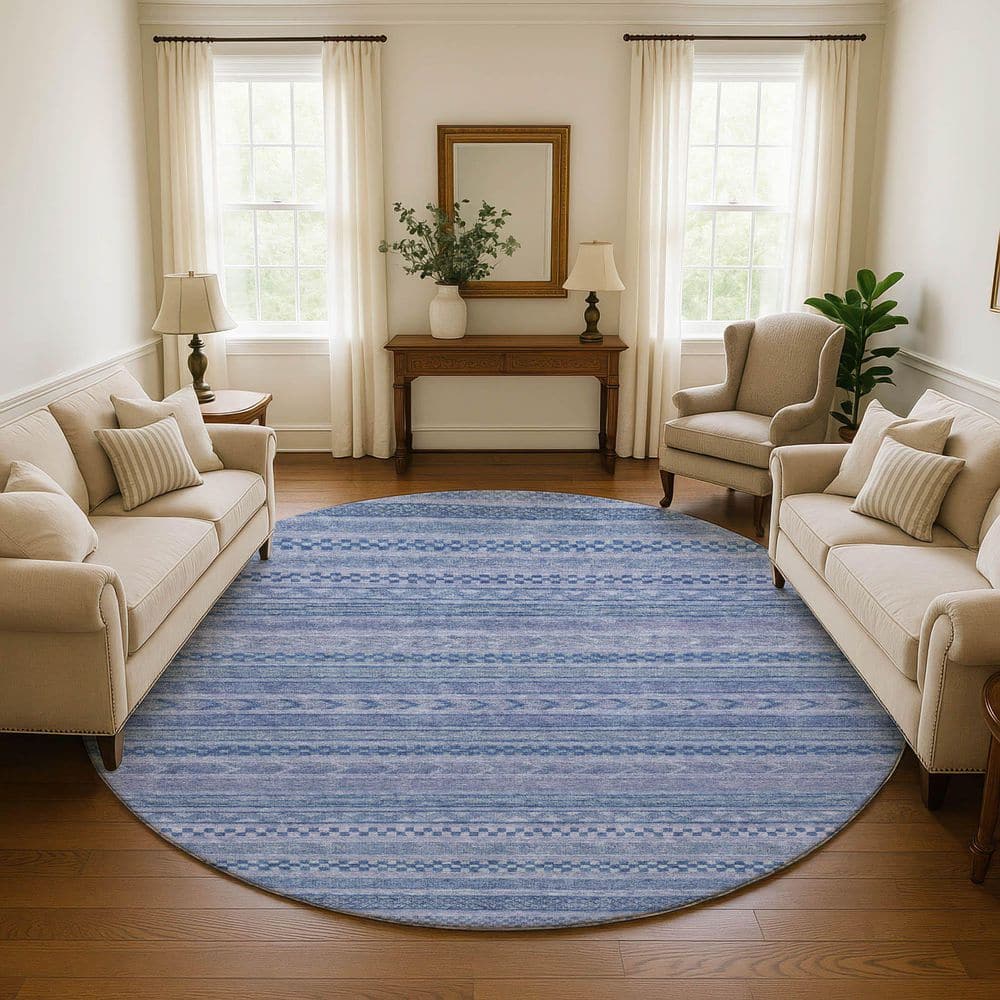Mayfield Premium Machine Washable Abstract AMF1625 Denim 8 ft. x 8 ft. Round Rug price history on PriceWatchPro