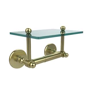Prestige Skyline Collection Double Post Toilet Paper Holder with Glass Shelf in Satin Brass