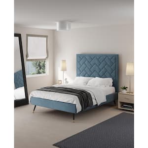 Crosby Modern Blue Velvet Upholstered Wood Frame Full Platform Bed