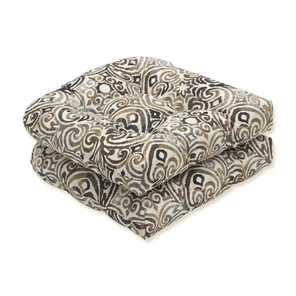 Pillow Perfect 19 x 19 2-Piece Outdoor Dining chair Cushion in Black/Brown Driftwood