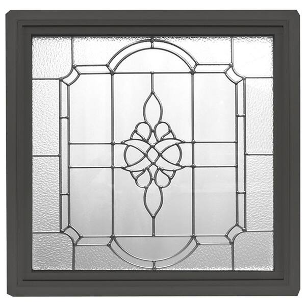 Hy-Lite 23.5 in. x 23.5 in. Bronze Frame Victorian PE Nickel Caming 1 in. Nail Fin Offset Vinyl Fixed Picture Window