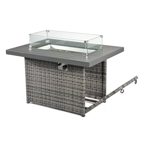 Furniture of America Lutten Gray Rectangle 55,000 BTU Wicker Outdoor