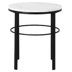Gaia 20 in. Blackened Bronze and Faux Marble Round Faux Marble Top End Table