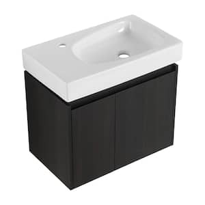 23.62 in. W x 14.37 in. D x 21.26 in. H Wall Mounted Bathroom Vanity in Black with White Resin Basin Top